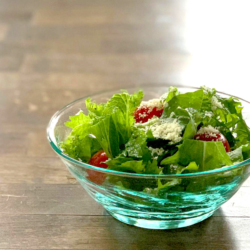 波型ガラスボウル 緑色縁取り 金属スタンド付き 波型ガラスボウル 緑色