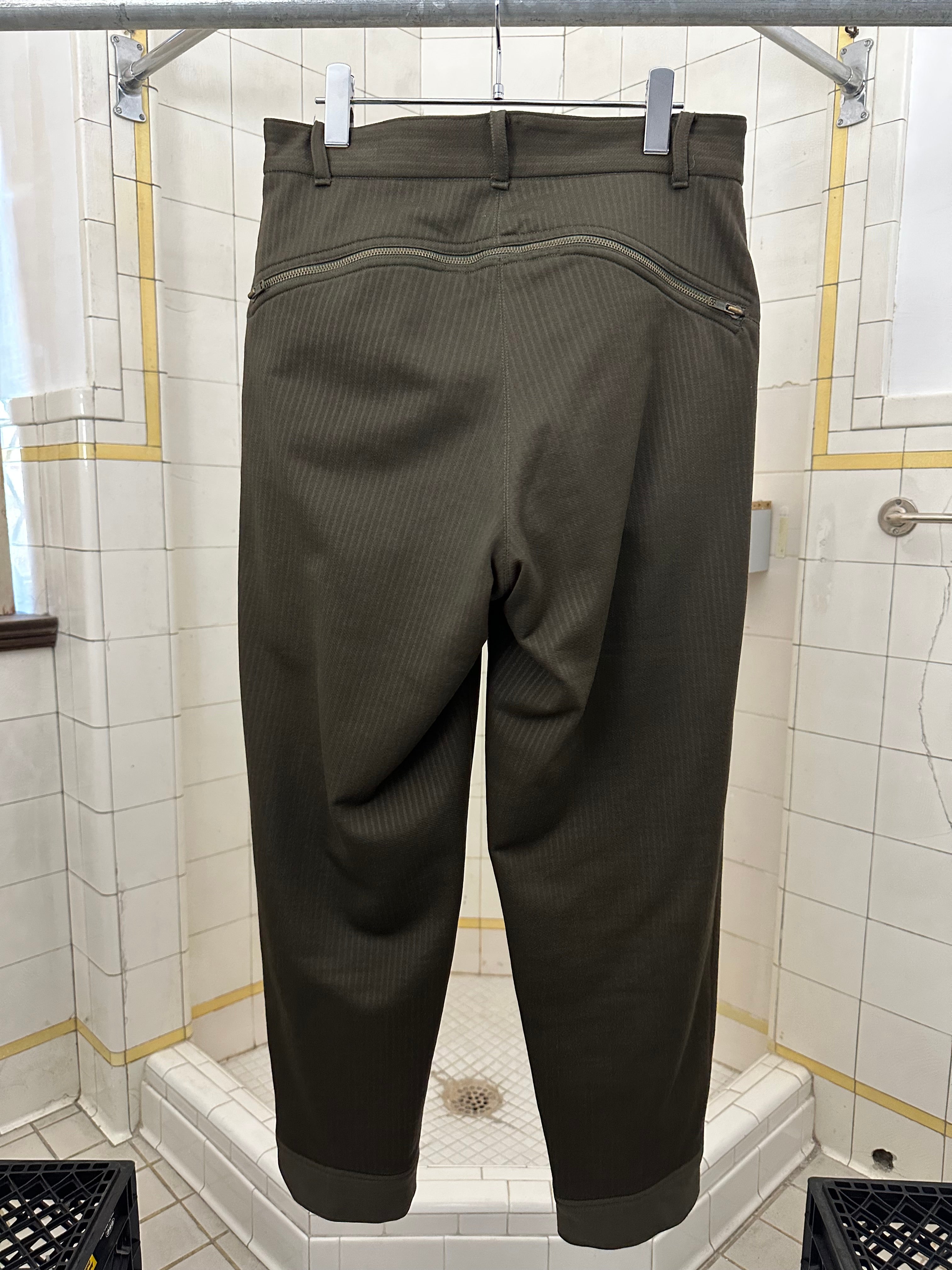 1980s Issey Miyake Green Striped Pleated Trousers with Zippered