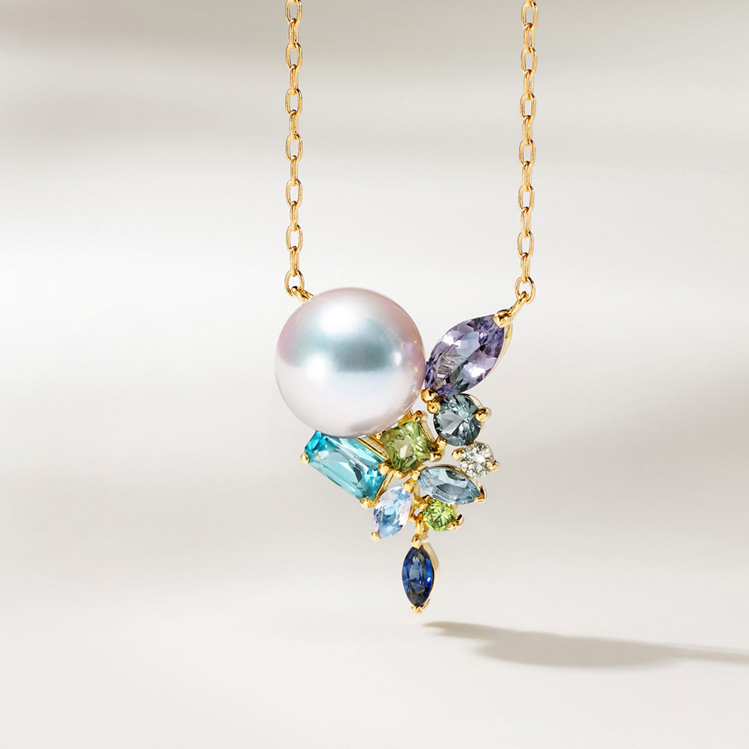 ビズー公式】あこや真珠×マルチカラージュエル K18/PTネックレス