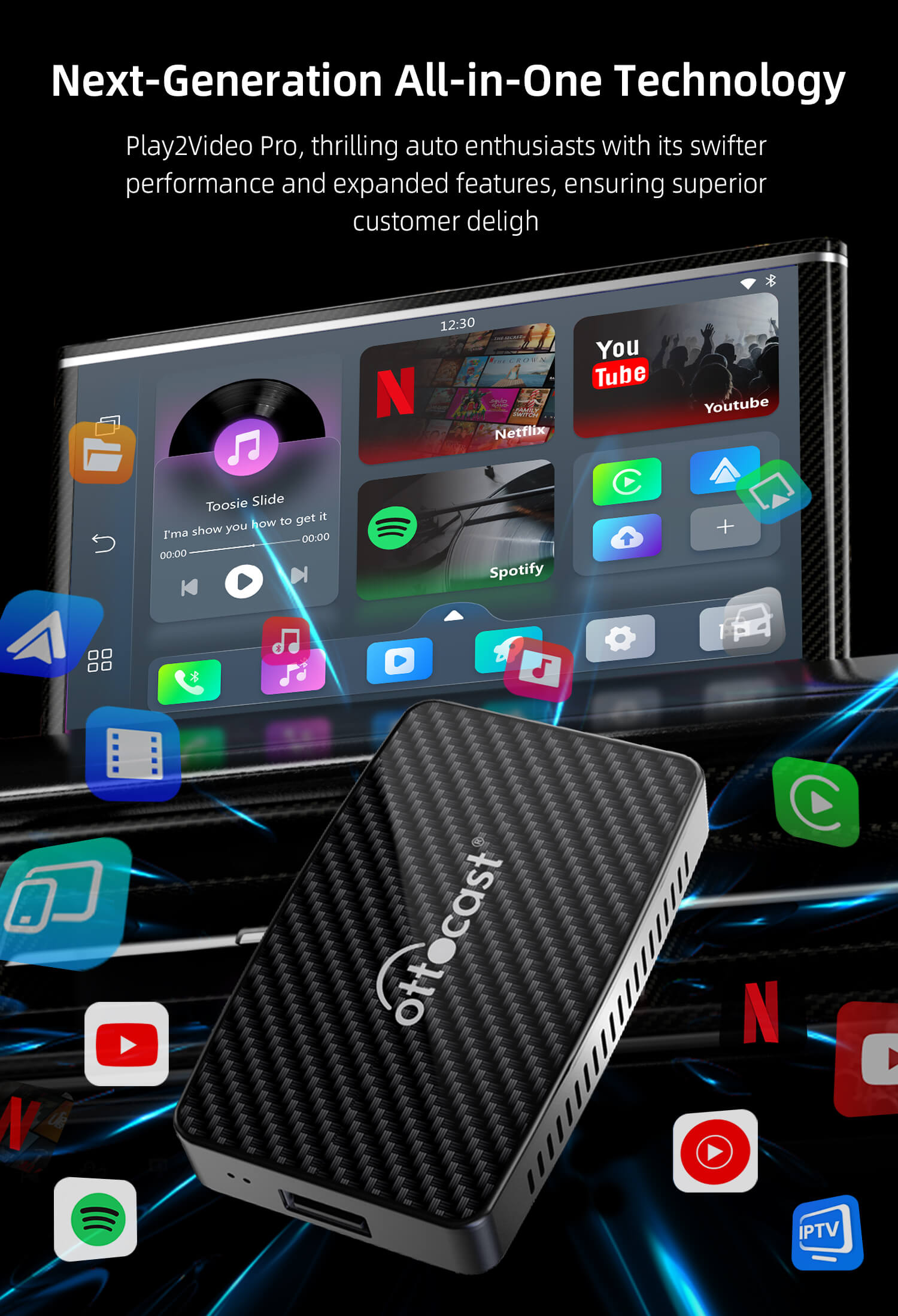 Ottocast Play2Video Wireless CarPlay Adapter With YouTube