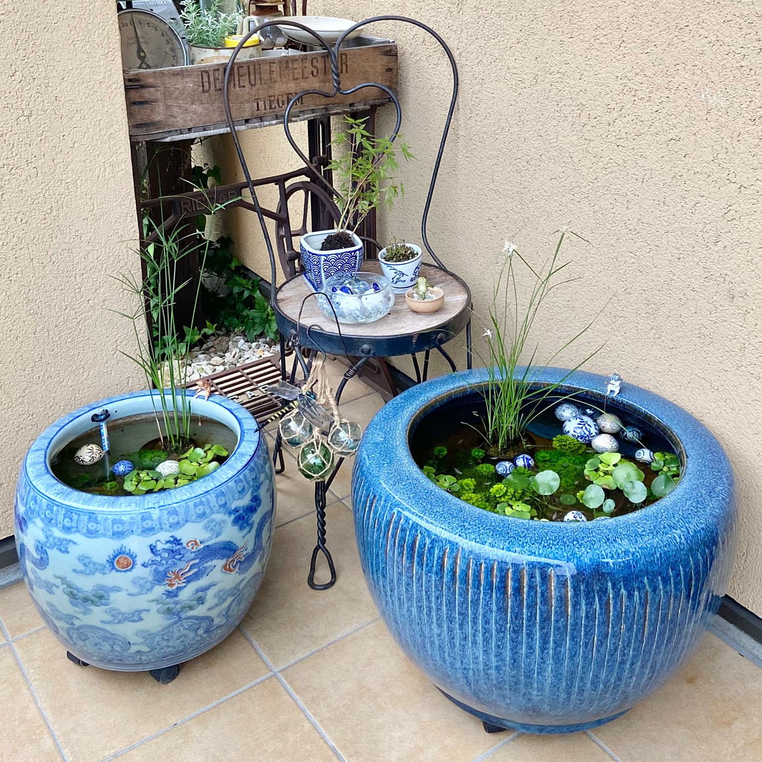 火鉢 陶器 メダカ鉢 金魚鉢 睡蓮鉢 昭和 レトロ 水草鉢 海鼠釉の大火鉢 【