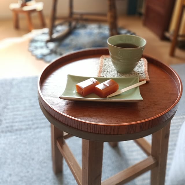 昭和レトロ/1950年代物】漆塗りお盆 天然木製品トレー 茶色 前菜盆3客