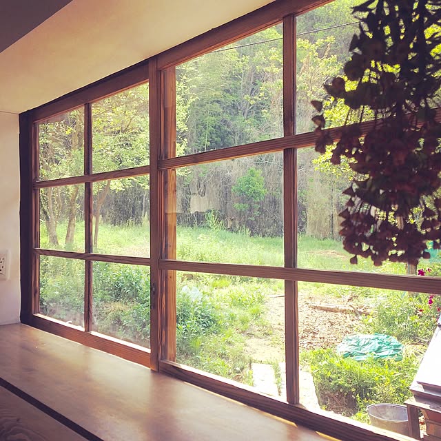昭和レトロ アンティーク 木枠窓ガラス 木製窓枠 ヴィンテージ 当時