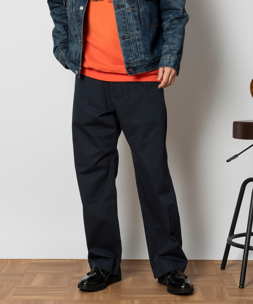 ワイドストレートチノパンツ【自宅で試着、返品送料無料】(S ネイビー