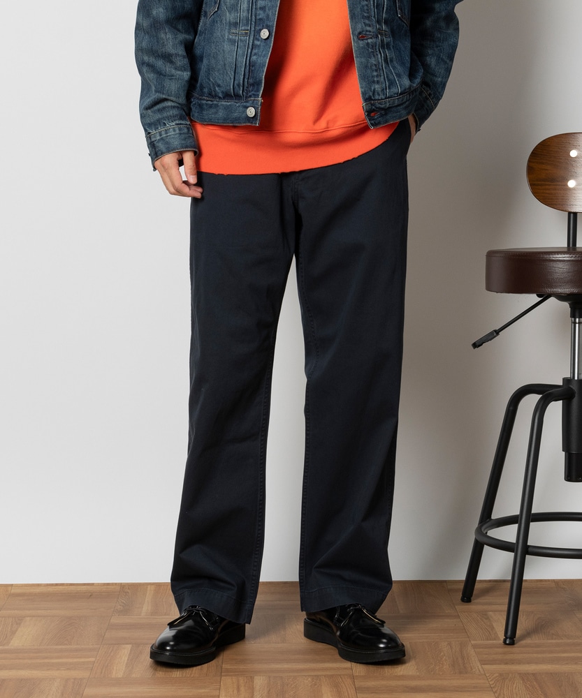 ワイドストレートチノパンツ【自宅で試着、返品送料無料】(S ネイビー