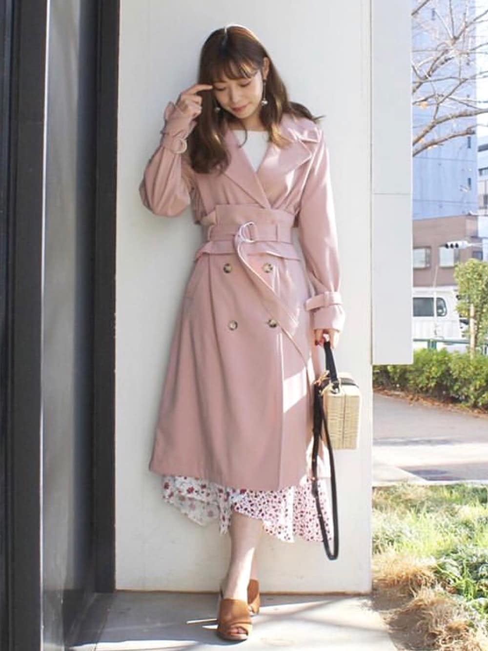 MERCURYDUO コルセットベルト付トレンチコート 深キョン着用ピンク