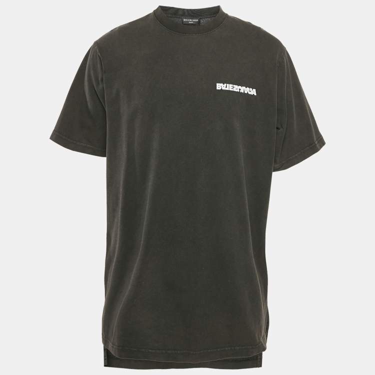 Balenciaga Unifit Black Faded Logo Embroidered Cotton Oversized T