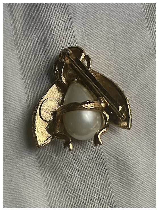 Vintage Christian Dior Gold Tone Bumblebee Etched Bee Brooch
