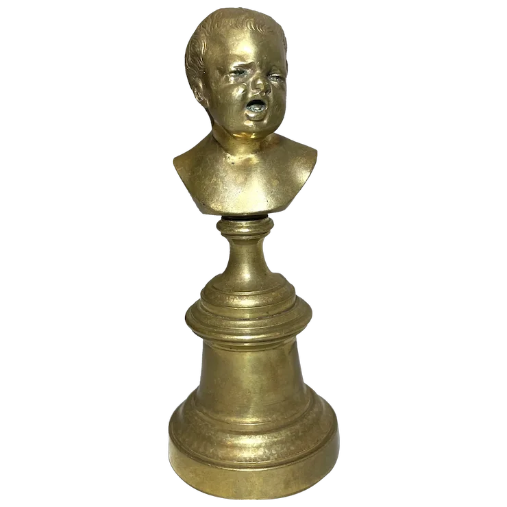 Antique 19th century solid heavy gilt bronze baby child bust