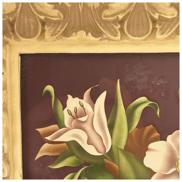 Vintage Turner 1950s Ivory Flower Framed Artwork, Vintage Ivory