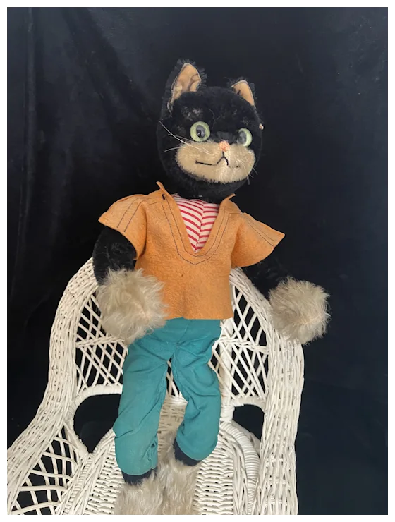 Vintage Shuco Bigo Bello Mohair Glass Eye Cat Adorable Stuffed