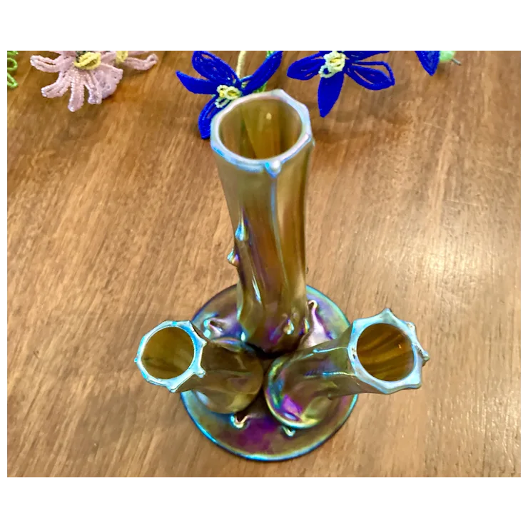Steuben Gold Aurene Thorny Tree Stump Art Glass Flower Vase #2744