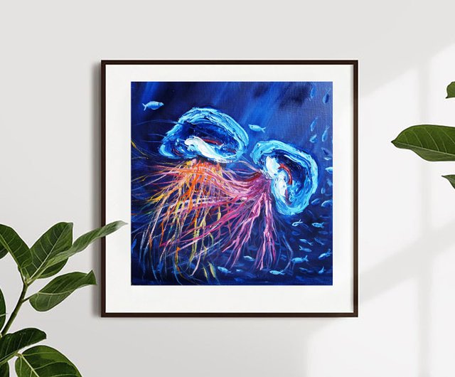 ロシア クラゲ油絵オリジナルアート海魚アートワーク海景キャンバス