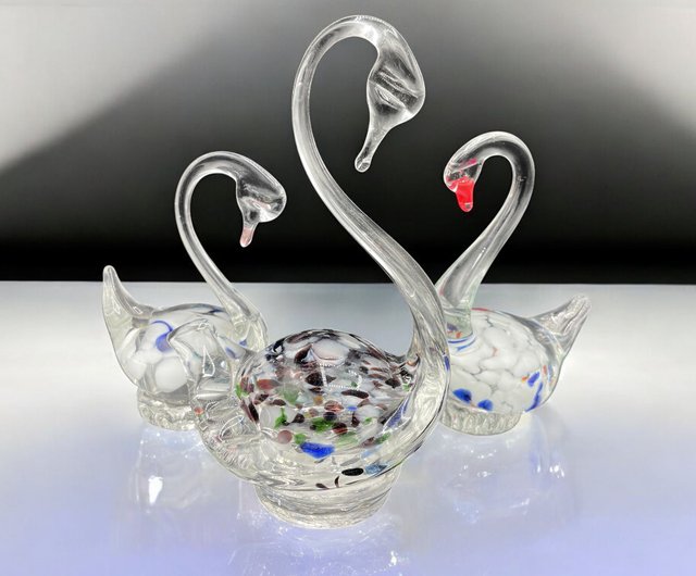 イタリア ムラーノ - オリジナル ムラーノ ガラスの白鳥 3 個セット