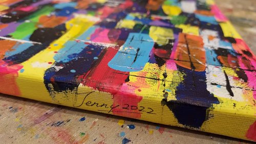 抽象アクリル画 木製フレーム付き 抽象アクリル画 木製フレーム付き