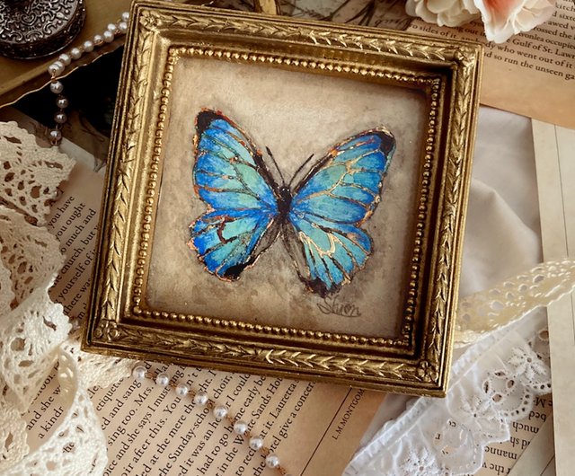 モルフォ蝶の絵, スルコウスキーモルフォ,額縁付き,原画,アンティーク