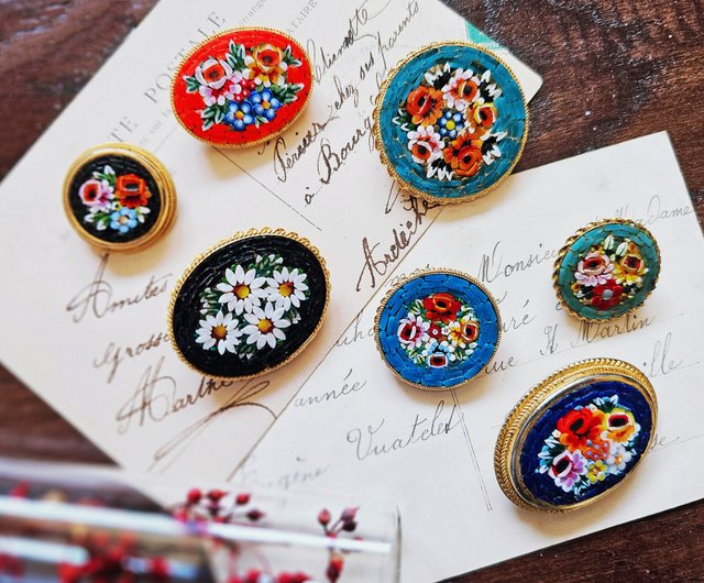 アメリカ合衆国 ヴィンテージ マイクロモザイク ブローチ【イタリア製