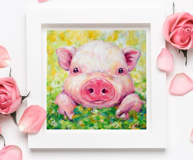 油絵 専用 頭に花をのせた豚 油絵 専用 頭に花をのせた豚