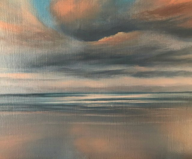 送料無料】ロシア キャンバスの雲の上の元の油絵海景空の絵画ブルー