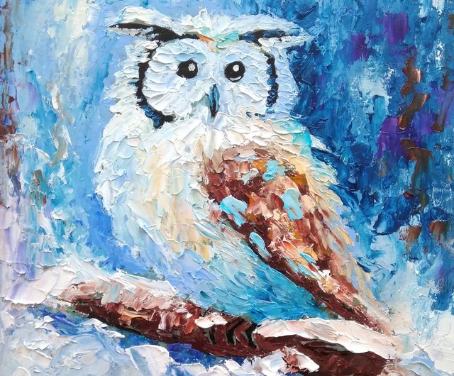 フクロウ オイルペイント絵画