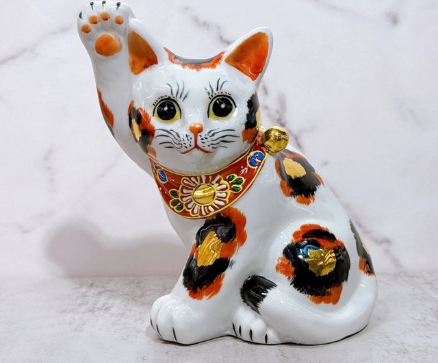 願いが叶う】【風神雷神①】【九谷焼】風神招き猫 黒盛り 九谷焼