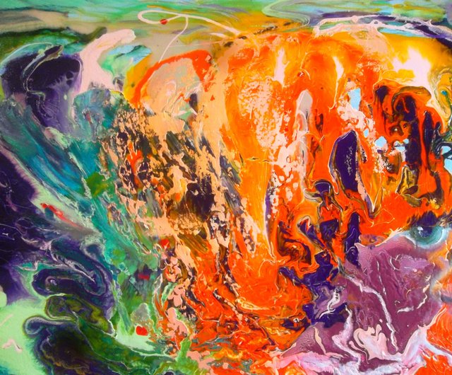 キャンバス油絵 専用 開花 パウルクレー風 飽きのこない抽象画 大きめ