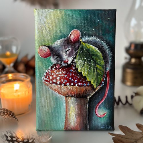 油絵 ネズミ 油絵ネズミ