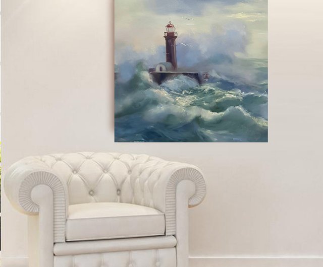 灯台2」 油彩 油絵 木製パネルに油彩 現代美術 oil on board 絵 灯台2