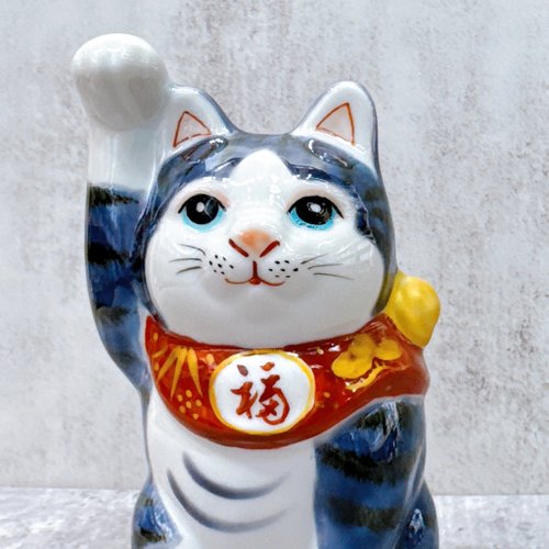 招き猫 陶器九谷焼色盛り上げ高さ29cm 招き猫 陶器九谷焼色盛り上げ高