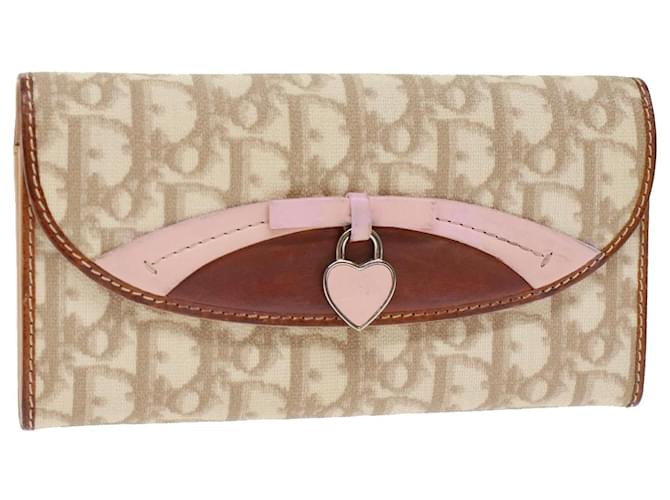 Christian Dior Trotter Romantic Long Wallet PVC Leather Beige Auth