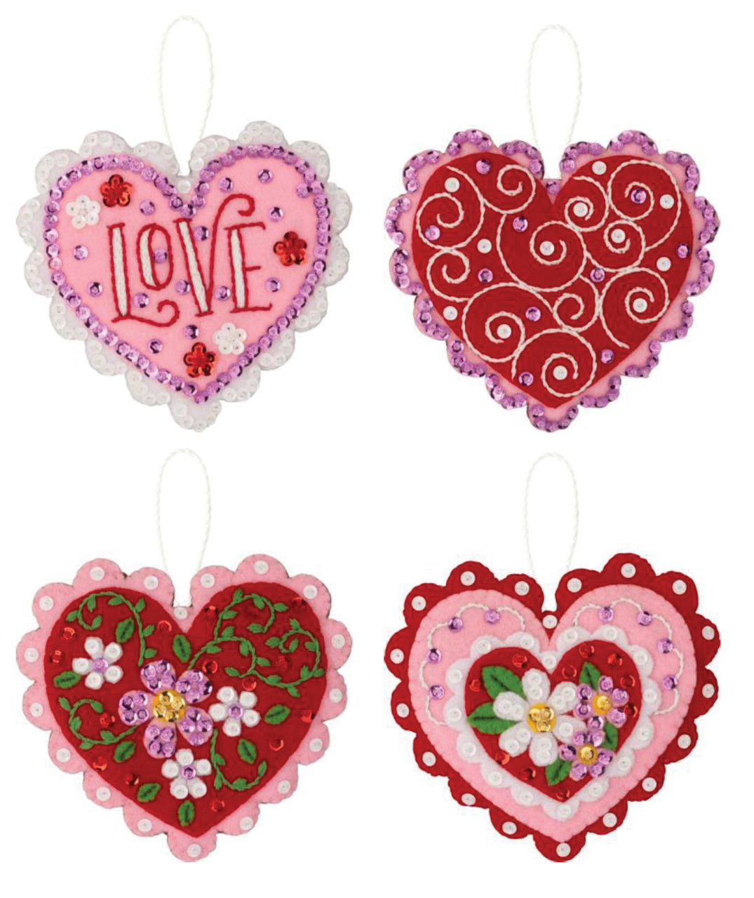 Heartfelt Treasures felt ornament kit from Bucilla, set of 4