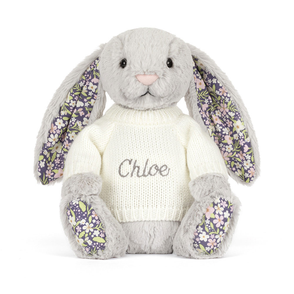Blossom Silver Bunny 'Bloom' with Personalized Cream Jumper