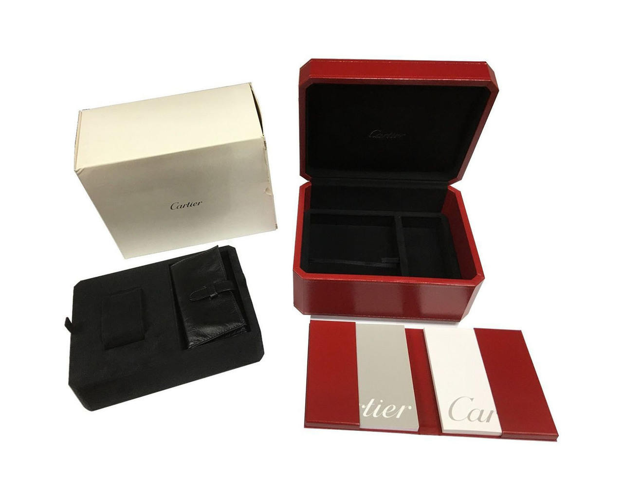 CARTIER Red Watch Box + Books + Leather Pouch + Cushion COWA0017