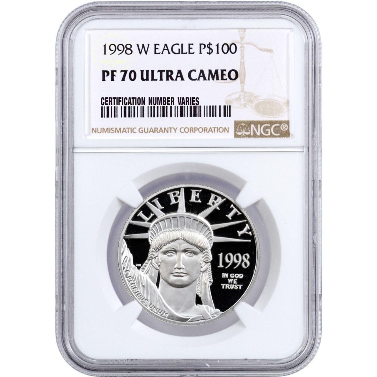 1998-W $100 Platinum Eagle NGC PF70 UCAM - Bullion Shark