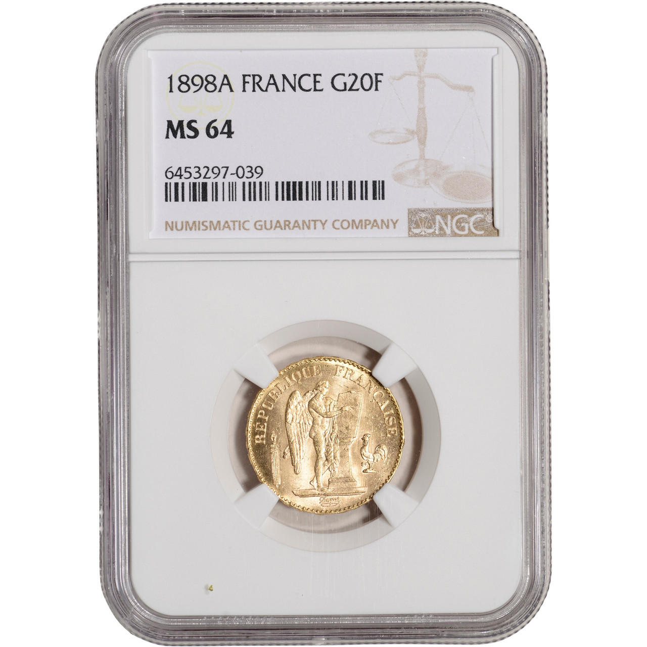 1898 A France Gold 20 Francs - NGC MS64 [WG-02897] - Liberty Coin