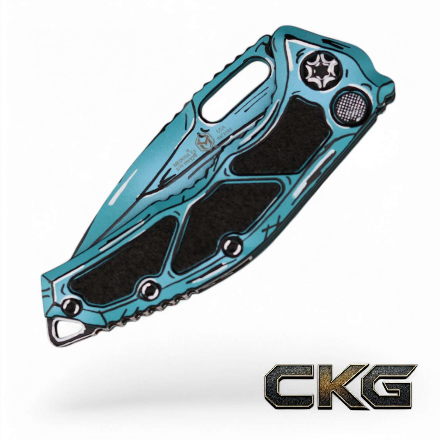 Heretic Knives Medusa Auto Recurve | Cel Shade Turquoise