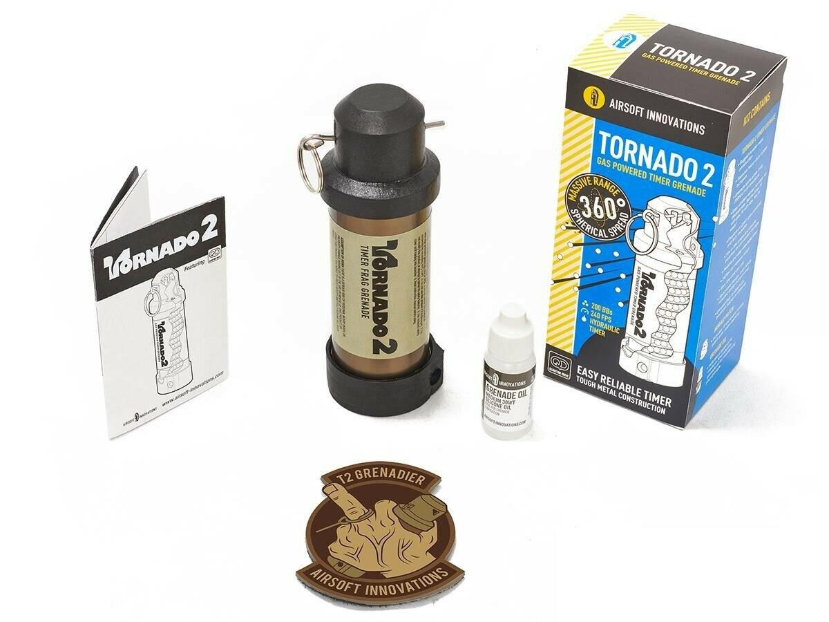 Airsoft Innovations Tornado 2 Timer Frag Grenade, FDE