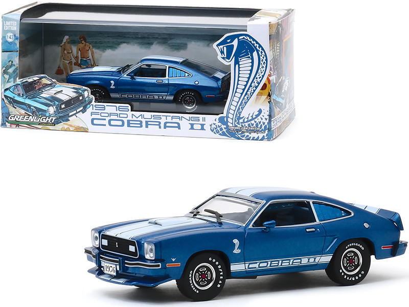 1976 Ford Mustang II Cobra II Blue Metallic with White Stripes 1