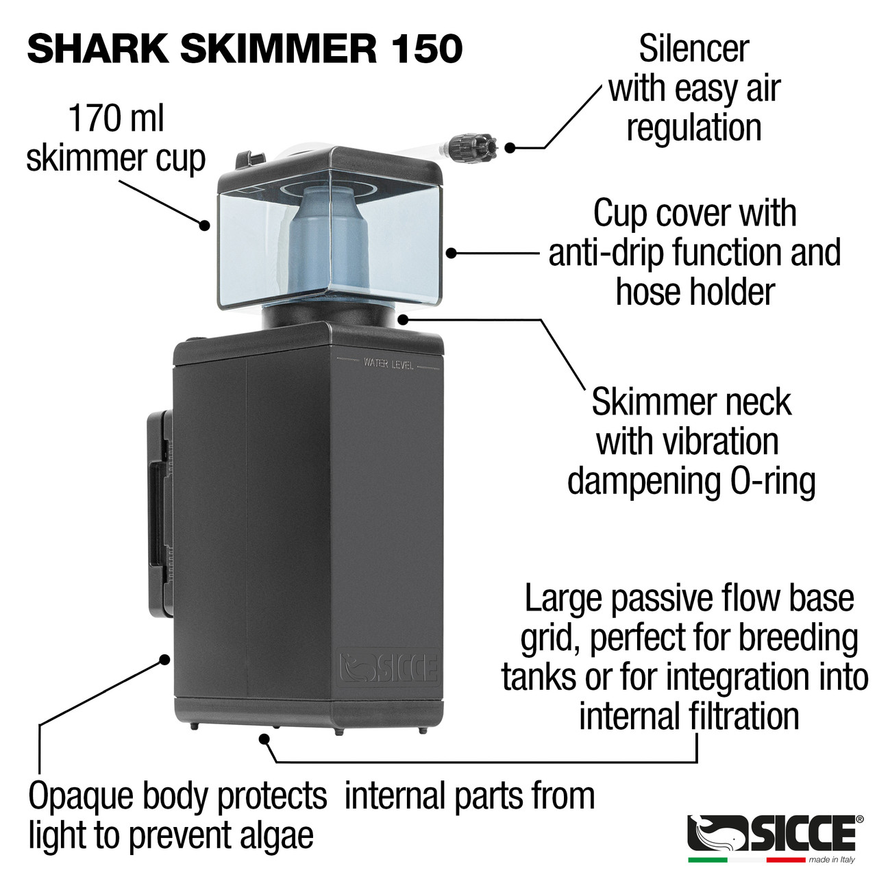 Shark Protein Skimmer 150 (Up to 40 Gallons) - Sicce