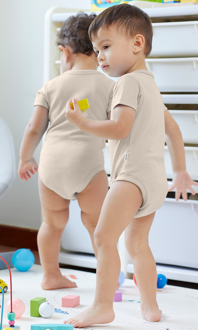 KOH KOH Kids Short Sleeve Cotton Solid Lap Shoulder Baby Onesie