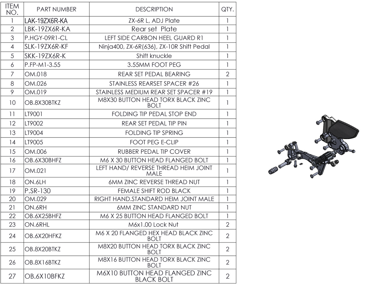 Graves Motorsports WORKS Kawasaki ZX-6R Adjustable Rearsets