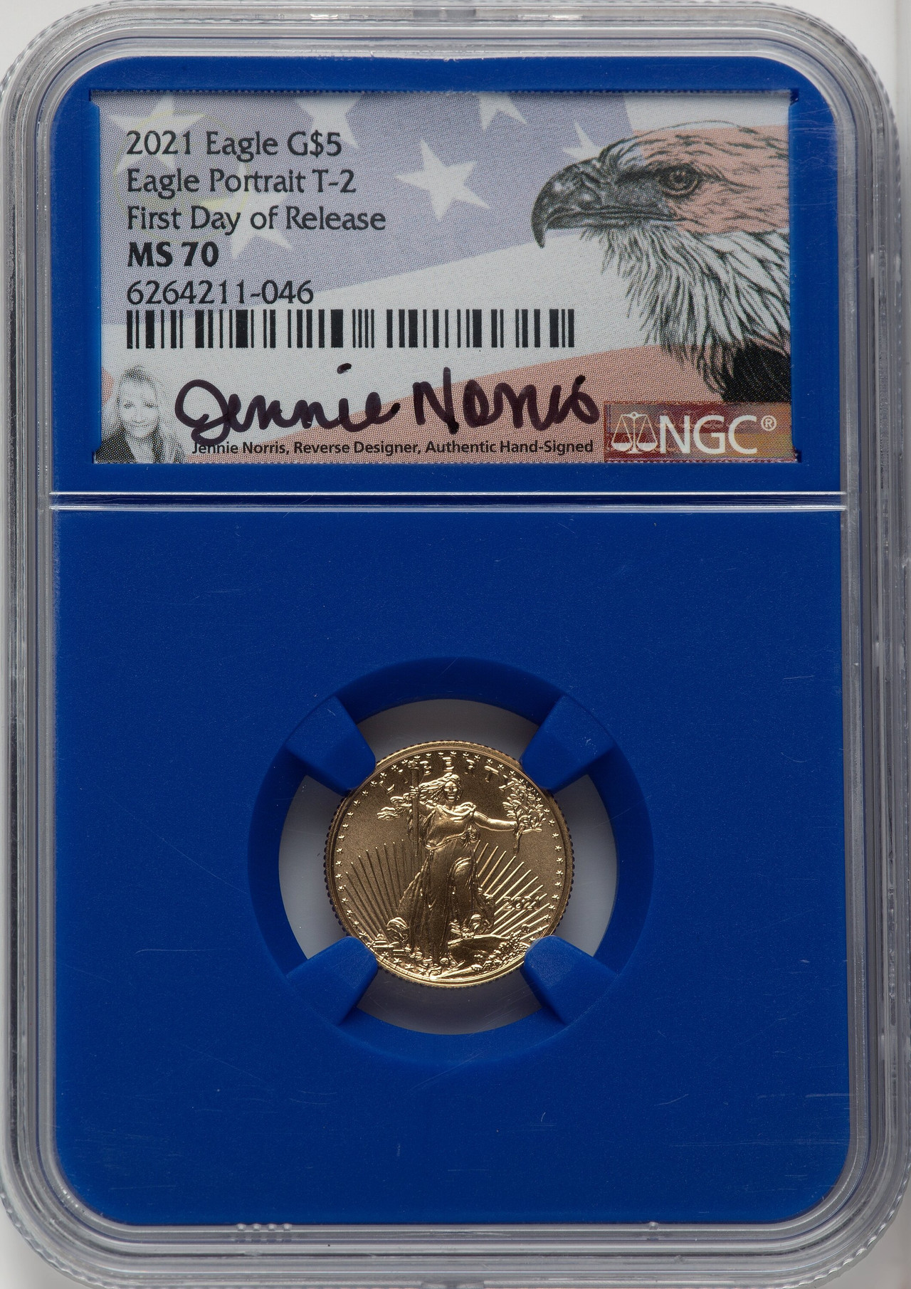 2021 $5 Tenth Ounce Gold Eagle Type Two NGC MS70 Jennie Norris