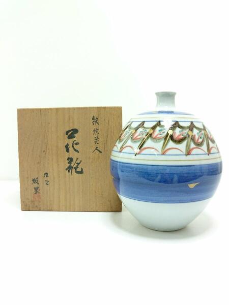 ◇九谷焼 名品 手書 毛筆細字 田村敬星作 花器 高さ36cm 完