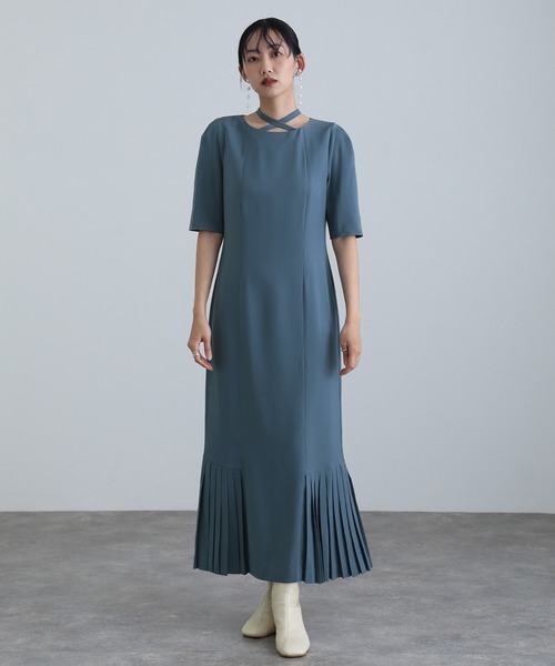 ATLO | 結婚式 パーティードレス シンプルタイト袖あり&ミモレ丈