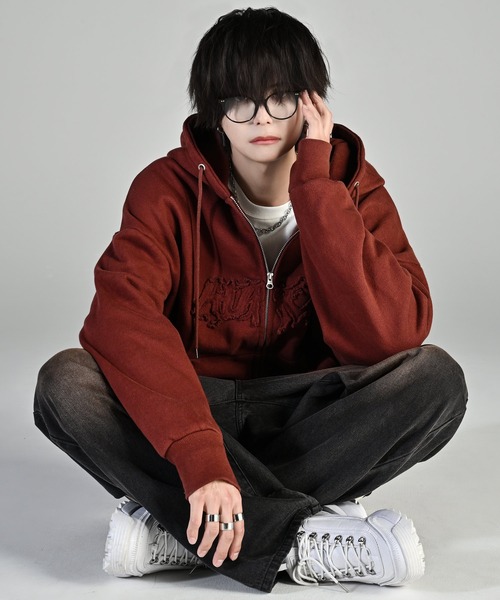 ADRER | heavy weight logo semi short vintage double zip parker