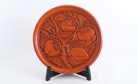 木製 彫刻盆 9枚セット お盆 宮島彫 お菓子 柿 駒 牡丹 レトロ 紅葉