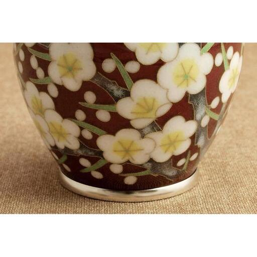 七宝焼 加藤七宝製作所 梅竹文 花瓶 台・箱付 M R9494 七宝焼 加藤七宝