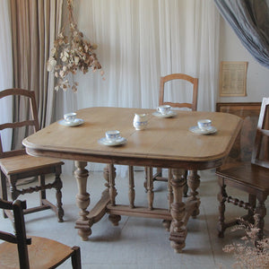 1920年代拡張式剥離オーク材ダイニングテーブル フランスアンティーク