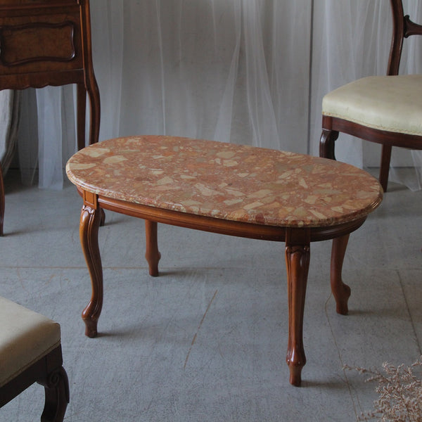 木製 サイドテーブル 大理石 天板 アンティーク ロココ朝 アール