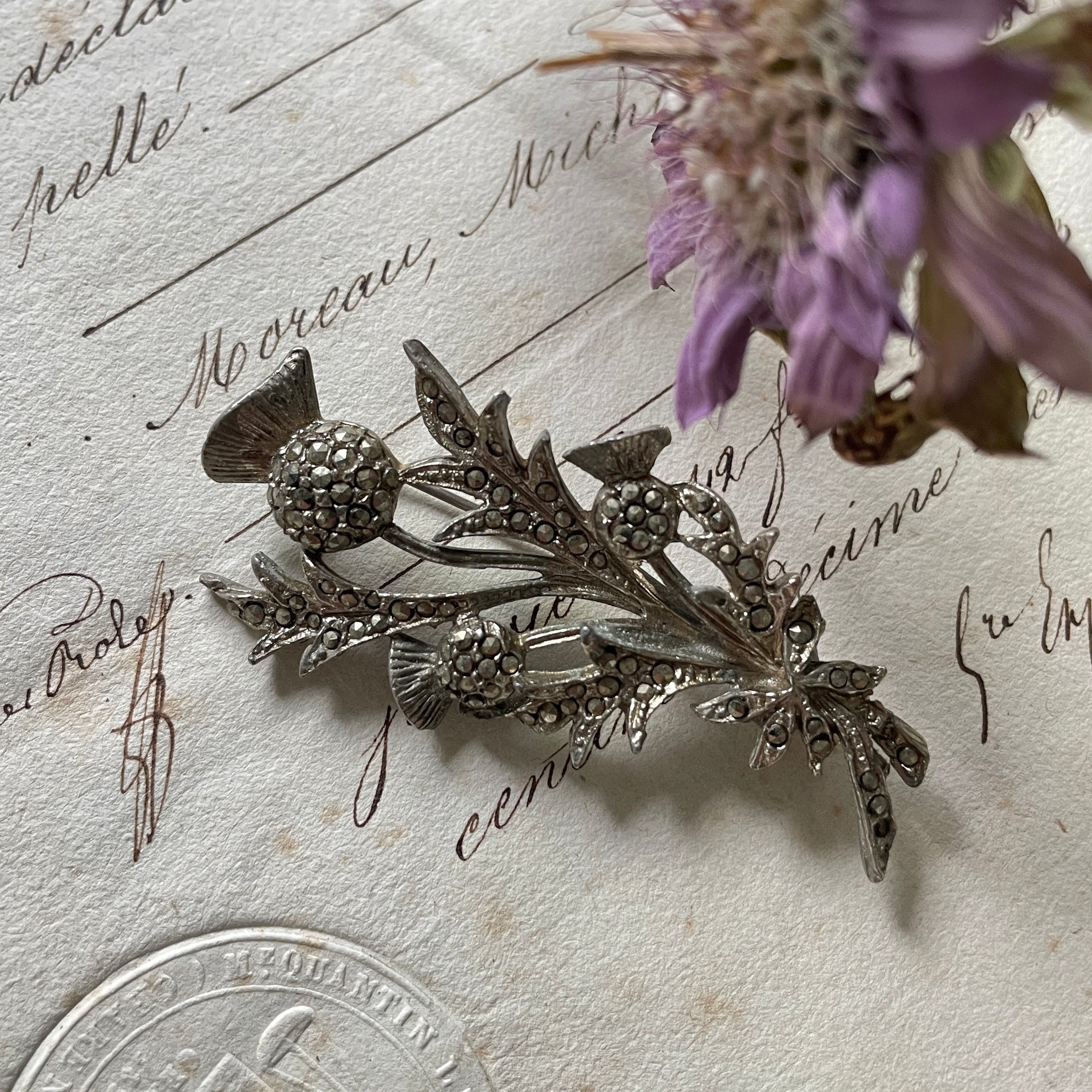 1930年代マーカサイトあざみブローチ イギリスアンティーク